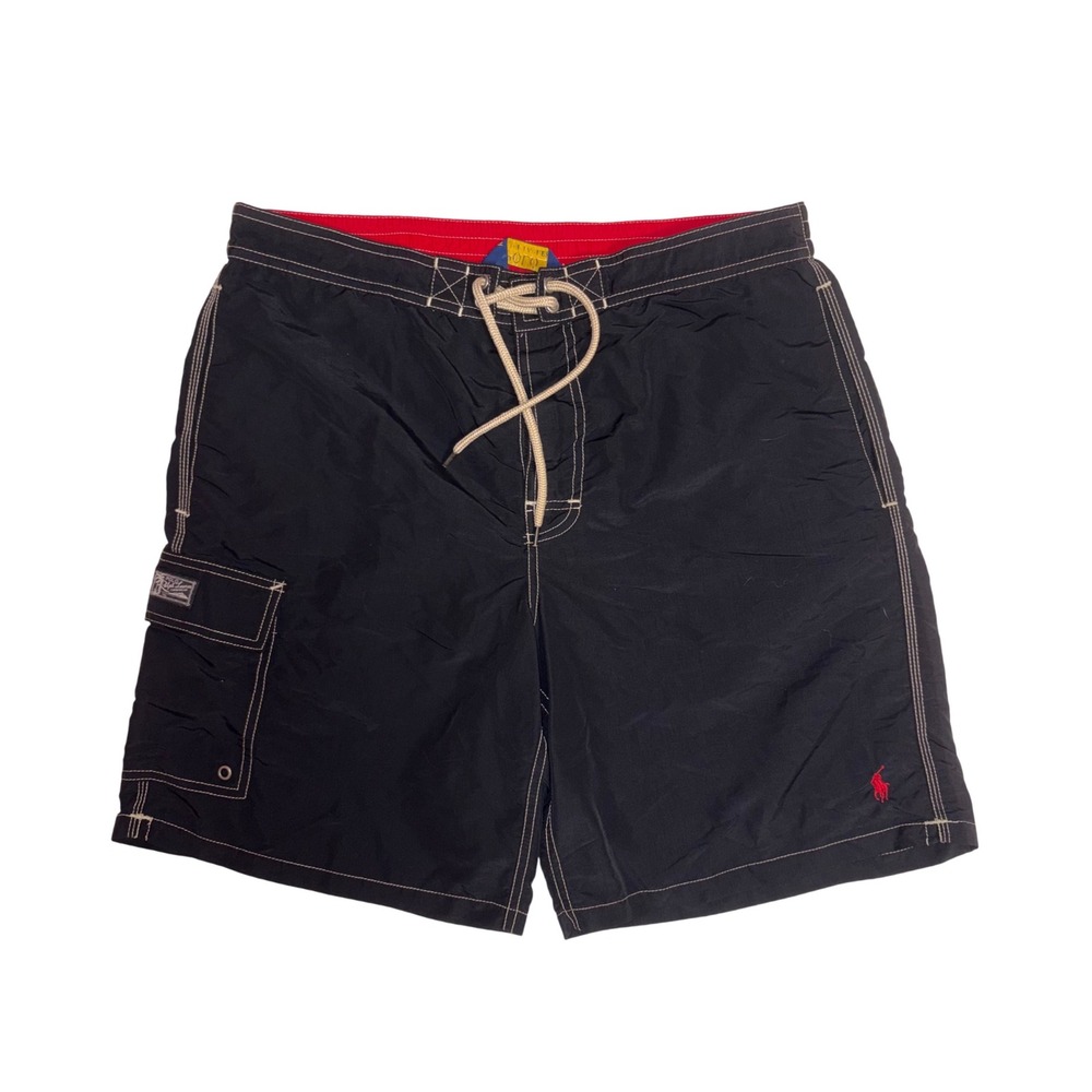 POLO RALPH LAUREN Swim Trunks Mens L Black Kailua Cargo Board Shorts 8in Inseam